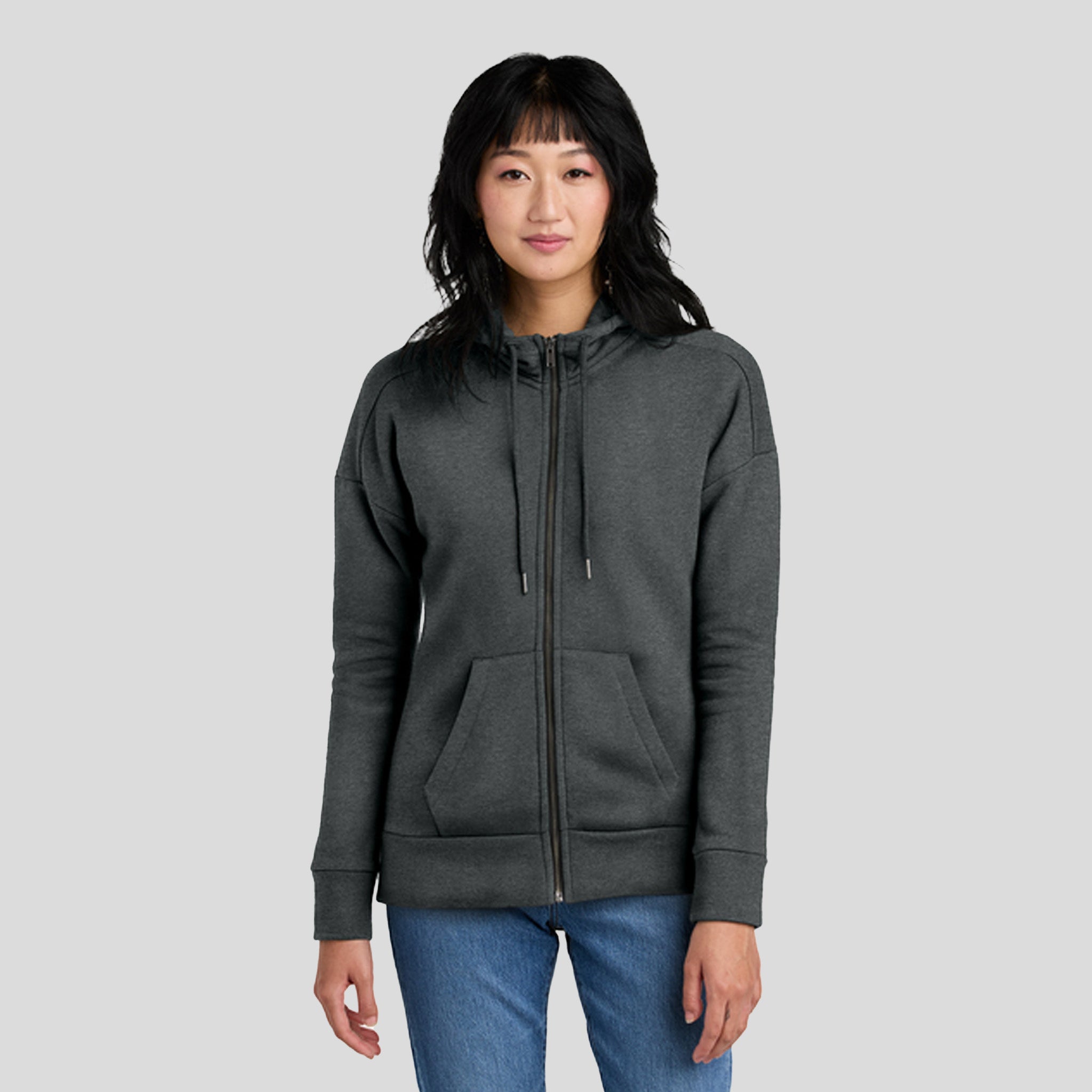 Women’s Perfect Weight® Fleece Drop Shoulder Full-Zip Hoodie | Heathered Charcoal